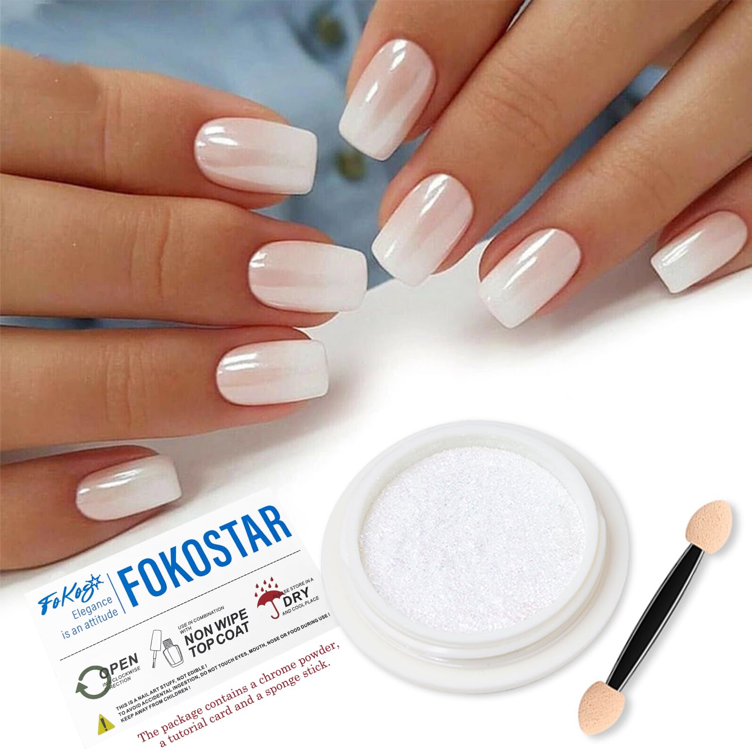 Sevyn Colors Pearl Chrome Nail Powder Iridescent Aurora Mirror Effect for Nails, White Pearl Pigment for Gel Polish, with Applicator