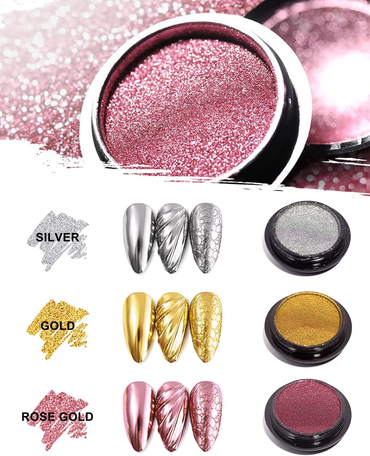 Sevyn Colors Gold & Silver Chrome Nail Powder Set  Mirror Metallic Pigment Duo for Gel & Acrylic Nails