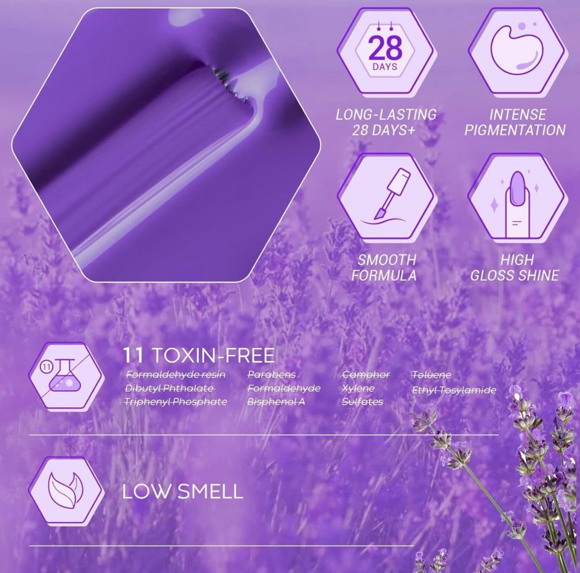 Bolt Bee Purple Gel Nail Polish Set – 6 Colors Grape, Glitter, Lavender & Plum Shades | Soak-Off LED Gel for Summer Nail Art