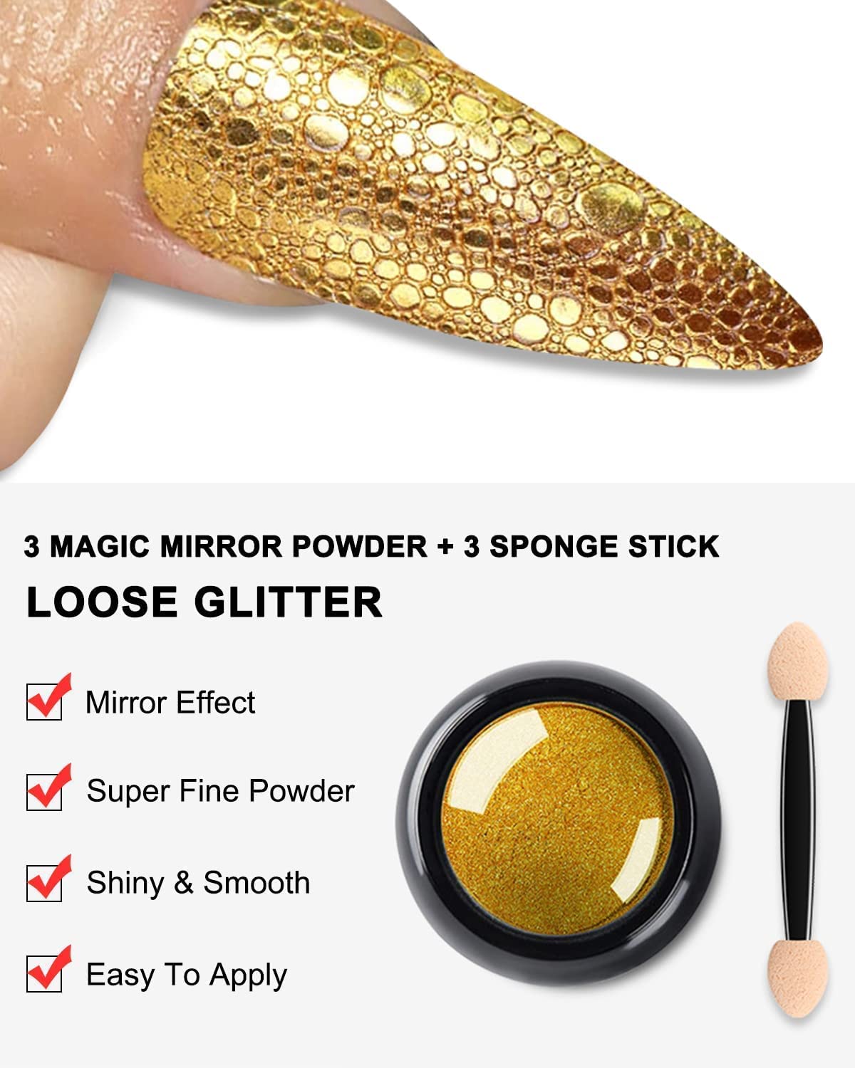 Sevyn Colors Gold & Silver Chrome Nail Powder Set  Mirror Metallic Pigment Duo for Gel & Acrylic Nails