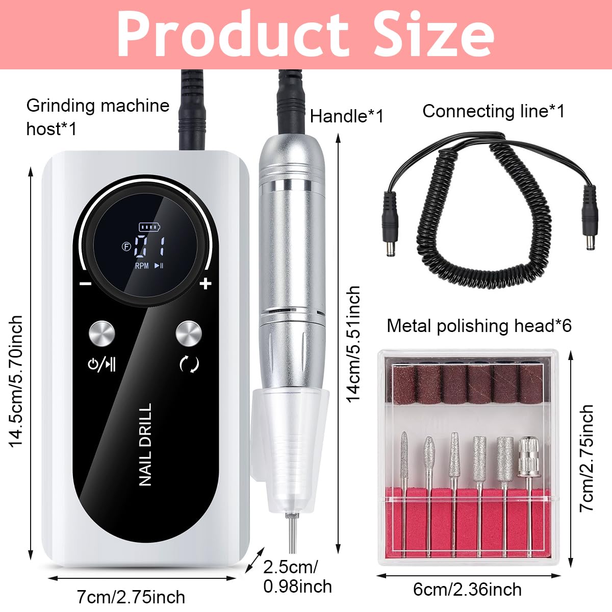 Sevyn Colors Rechargeable Electric Nail Drill Machine 45,000 RPM Professional Cordless E-File with LCD Display for Acrylic, Gel & Natural Nails