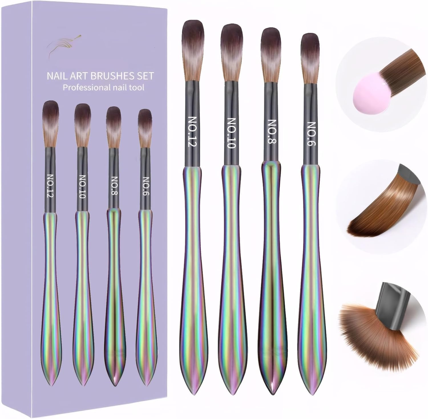 Sevyn Colors Professional Acrylic Nail Brush Set – Sizes 6, 8, 10, 12 | Kolinsky-Style Brushes for Acrylic Application