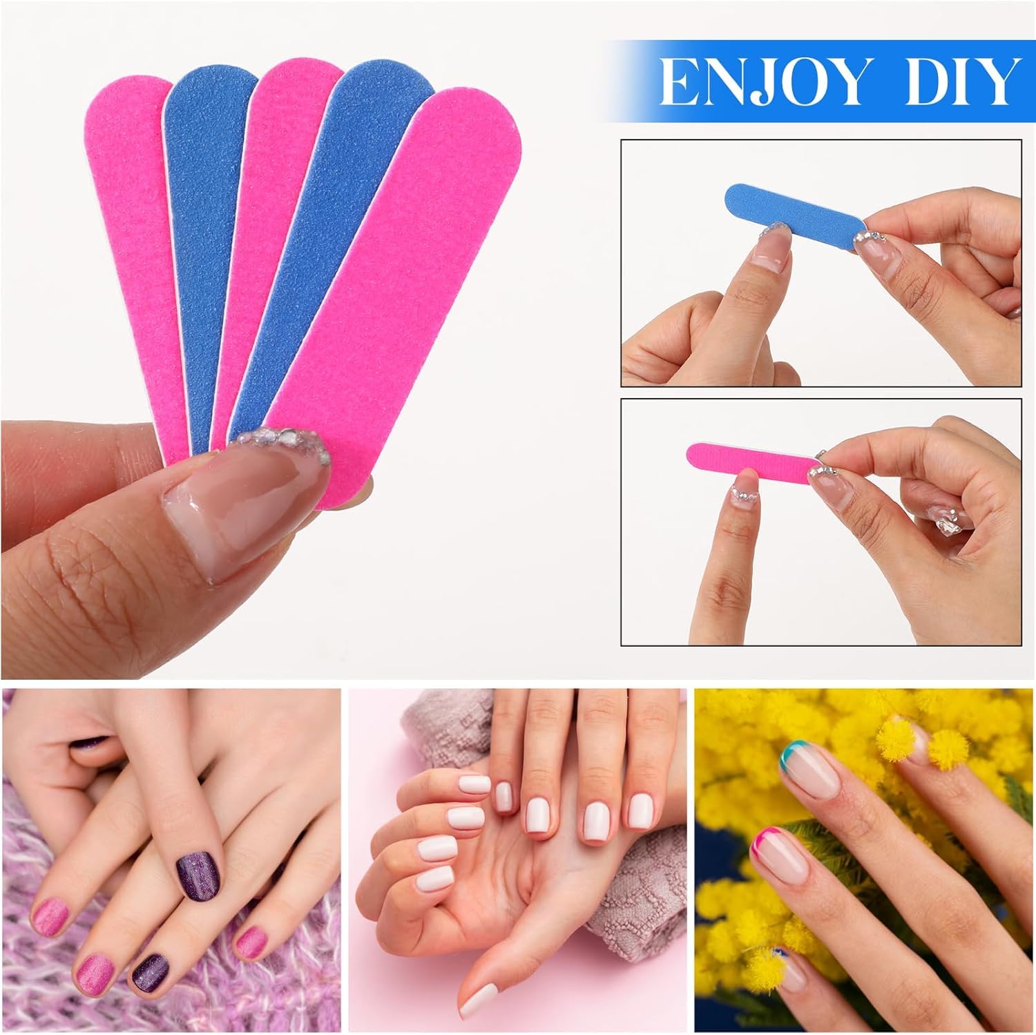 Sevyn Colors Mini Nail Filer for Press-On Nails – Pack of 100 Double-Sided Emery Boards for Quick Nail Prep