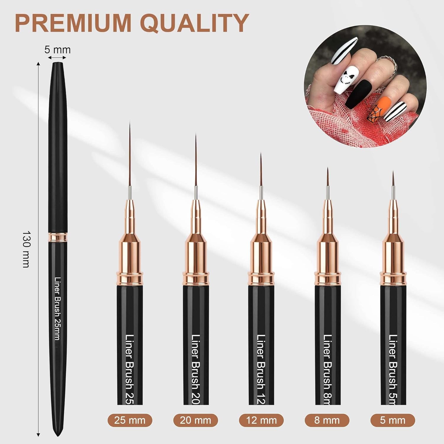 Sevyn Colors 5pcs Professional Nail Art Liner Brush Set – Ultra-Fine Detail Brushes for Gel, Acrylic & Nail Art Design
