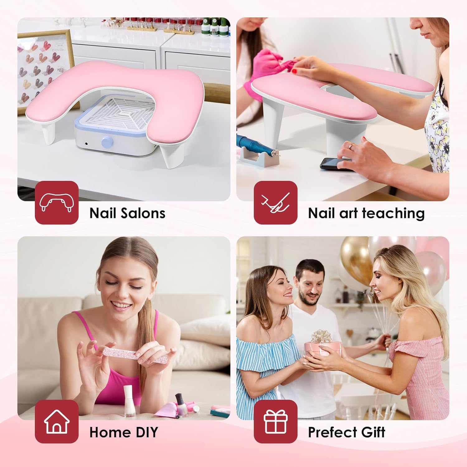 Sevyn Colors Ergonomic Nail Arm Rest Pillow – PU Leather & Soft Sponge Manicure Hand Rest (Pink & White, UV Lamp Not Included)