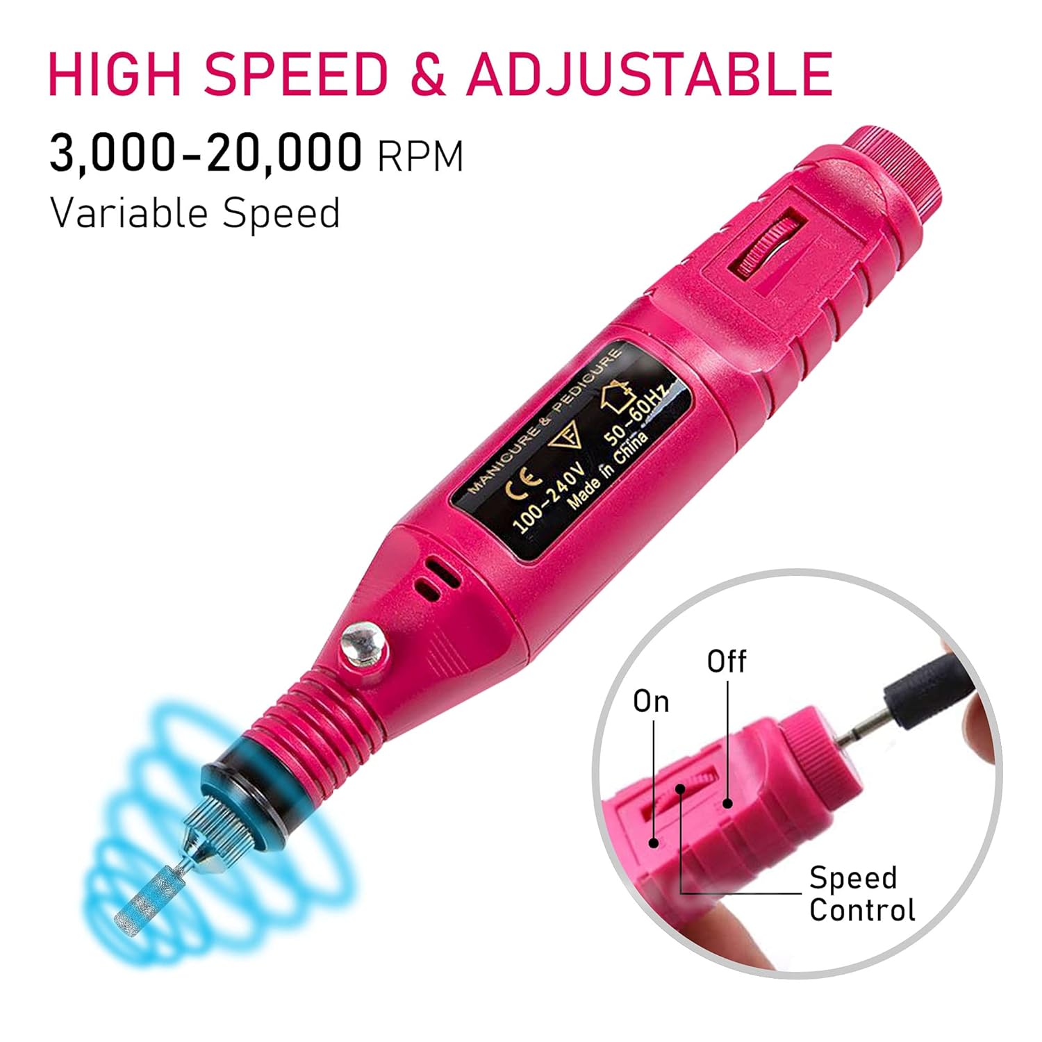 Sevyn Colors Professional Electric Nail Drill Machine Kit for Manicure & Pedicure – Adjustable Speed with 6 Drill Bits & 6 Sanding Bands