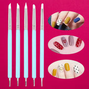 Sevyn Colors 5PCS Silicone Nail Art Tools with Dotting Pens – Dual-Ended Nail Sculpting Brushes for Gel Polish, Cleanup & Detailing