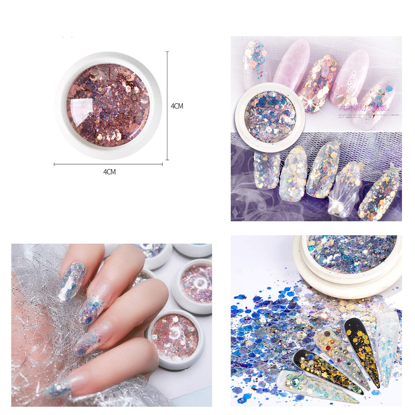 Sevyn Colors Myler Glitter Nail Powder Set 08 Iridescent Flake Glitters for Gel Nails, DIY Nail Art, Resin & Crafts