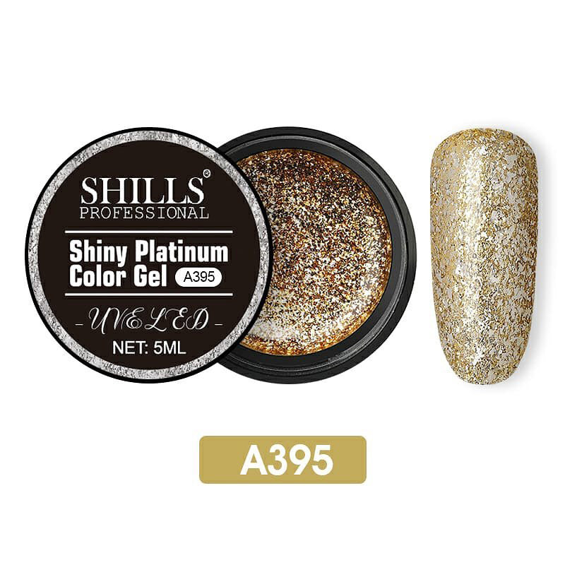 Shills Professional Platinum Gel – High Shine Glitter Gel Polish for Nail Art | Long-Lasting Sparkle UV/LED Soak Off Gel (Shade -A395)