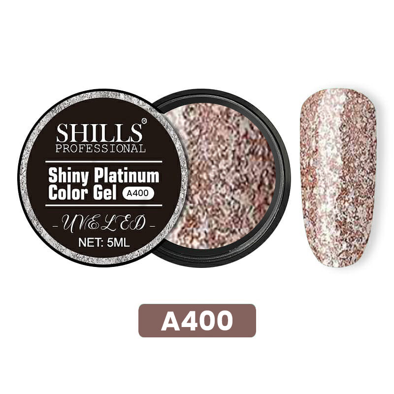 Shills Professional Platinum Gel – High Shine Glitter Gel Polish for Nail Art | Long-Lasting Sparkle UV/LED Soak Off Gel (Silver-A400)