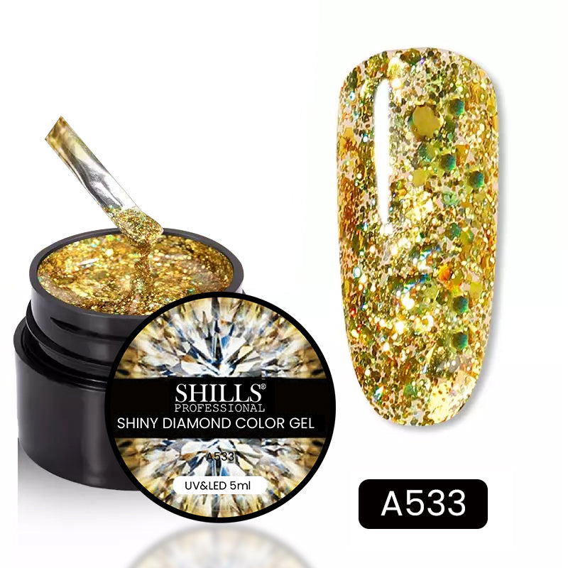 Shills Professional Shiny Diamond Gel – Reflective Glitter Gel Polish for Nails | High-Shine, Sparkling Diamond Effect | UV/LED Soak Off Gel (Shade -A533)