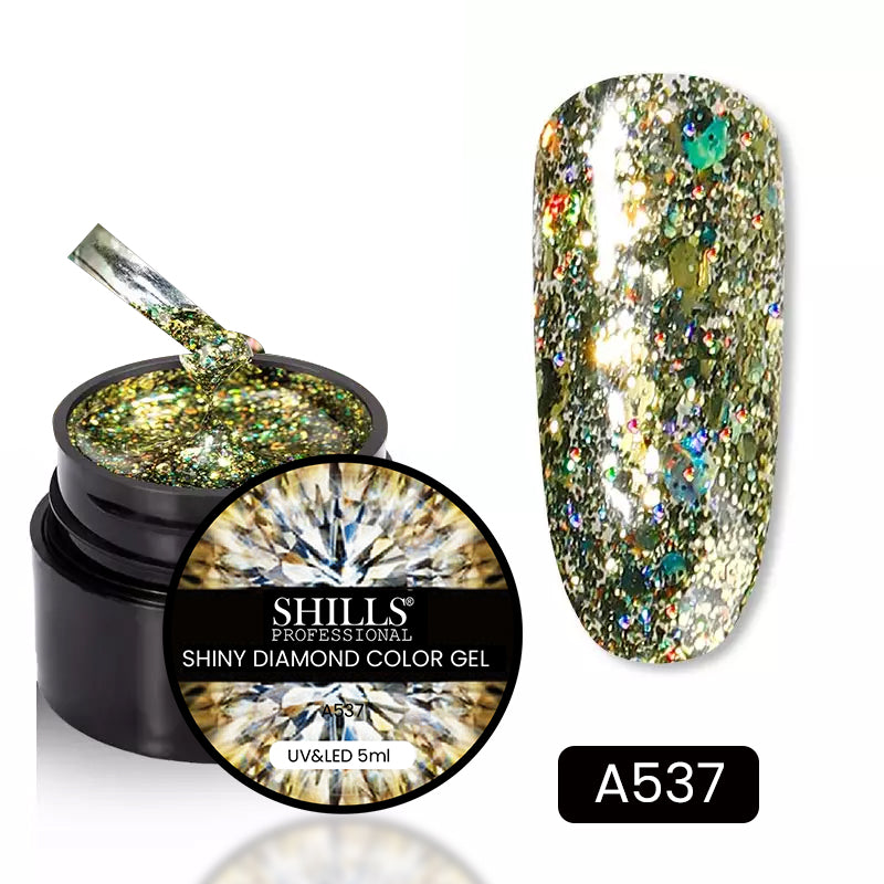 Shills Professional Shiny Diamond Gel – Reflective Glitter Gel Polish for Nails | High-Shine, Sparkling Diamond Effect | UV/LED Soak Off Gel (Shade -A537)