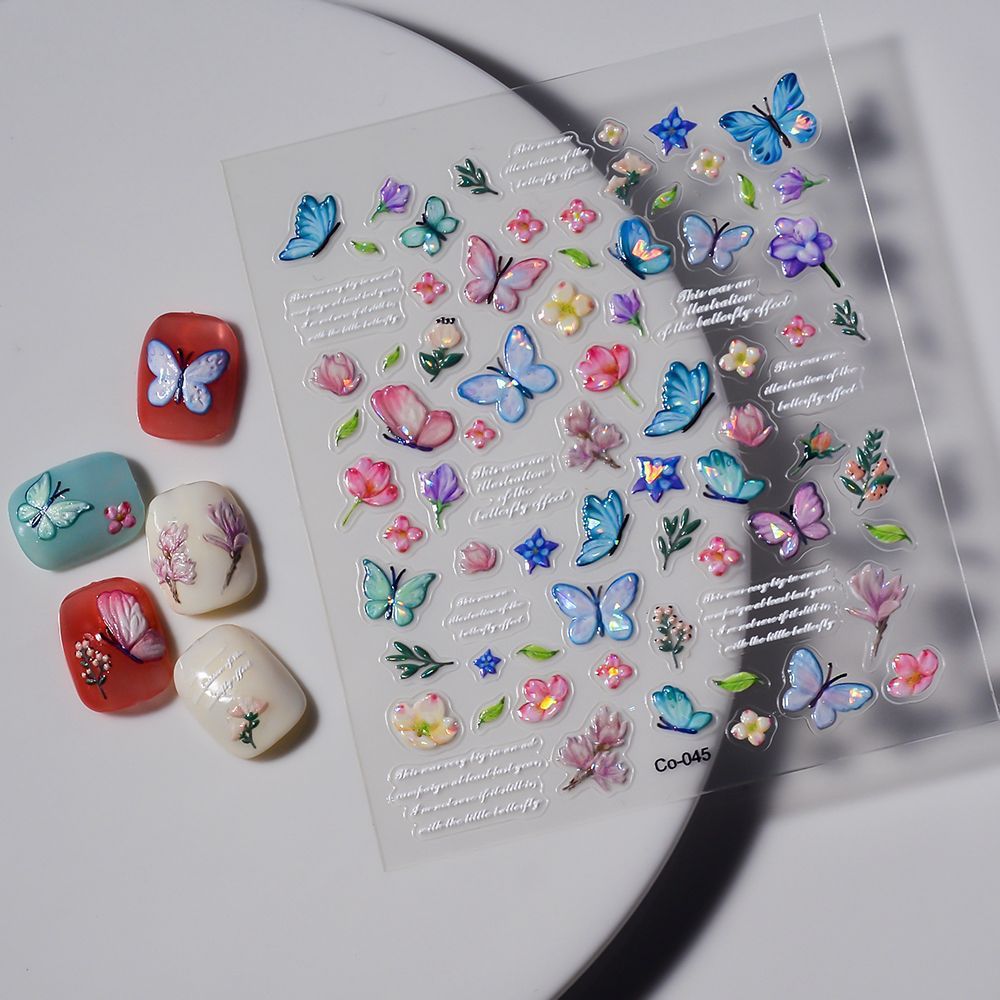 Butterfly Floral Nail Art Stickers – 3D Colorful Butterfly & Flower Nail Decals