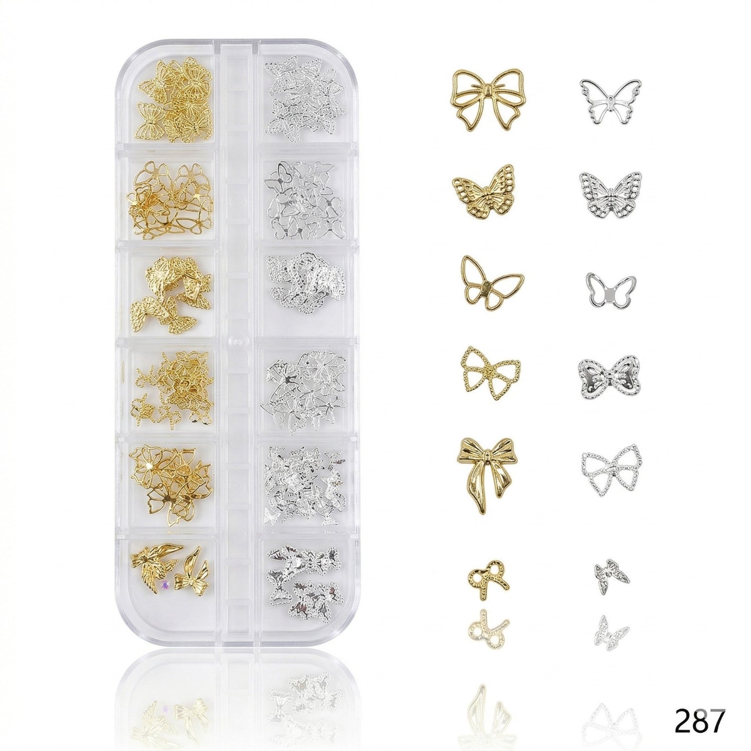 Butterfly & Bow Nail Charms Kit – Gold & Silver Luxury 3D Nail Art Set