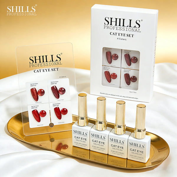 Shills Professional Cat Eye Gel Polish Set CE42 (4 Colors) | Magnetic Nail Art Kit | UV/LED Soak-Off