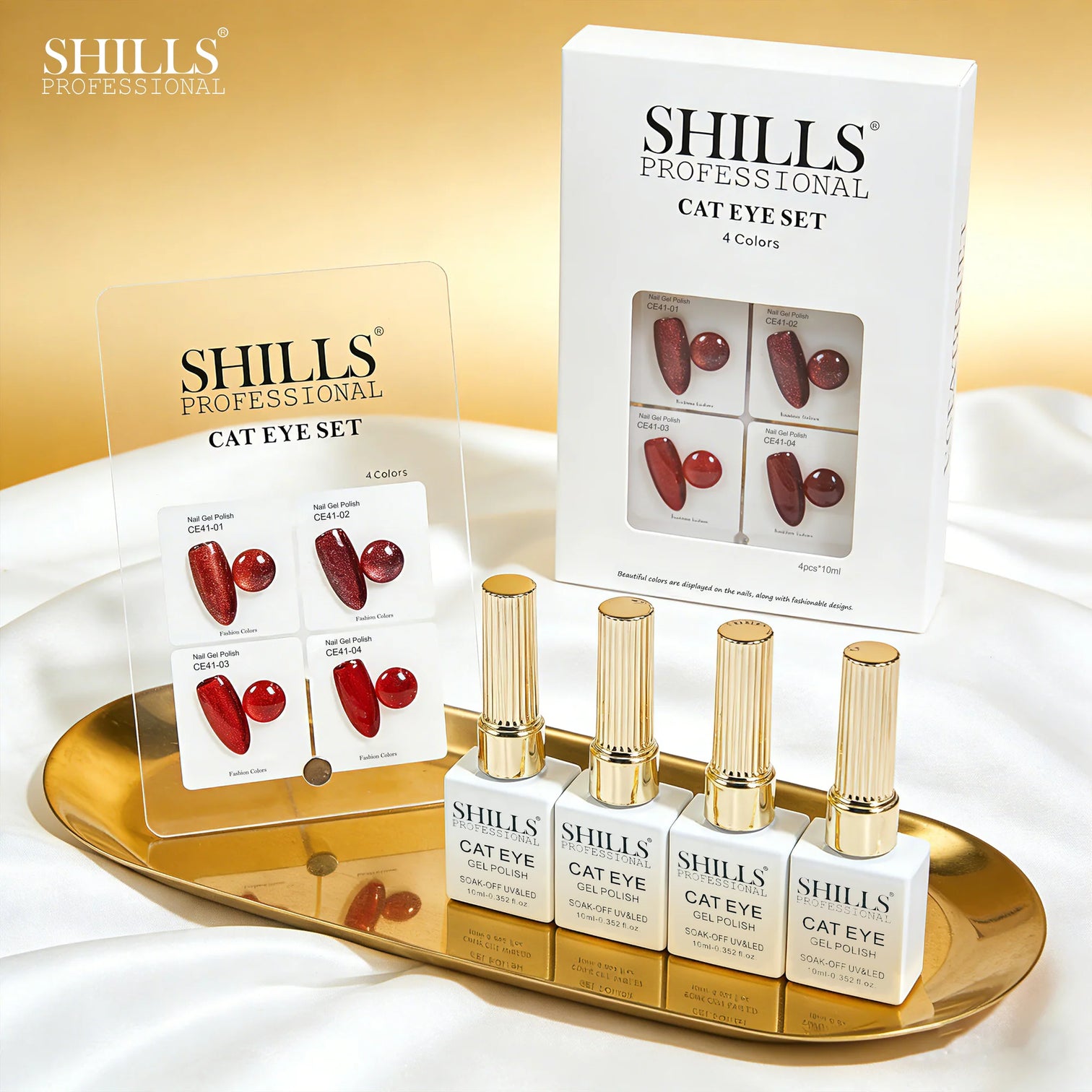 Shills Professional Cat Eye Gel Polish Set CE42 (4 Colors) | Magnetic Nail Art Kit | UV/LED Soak-Off