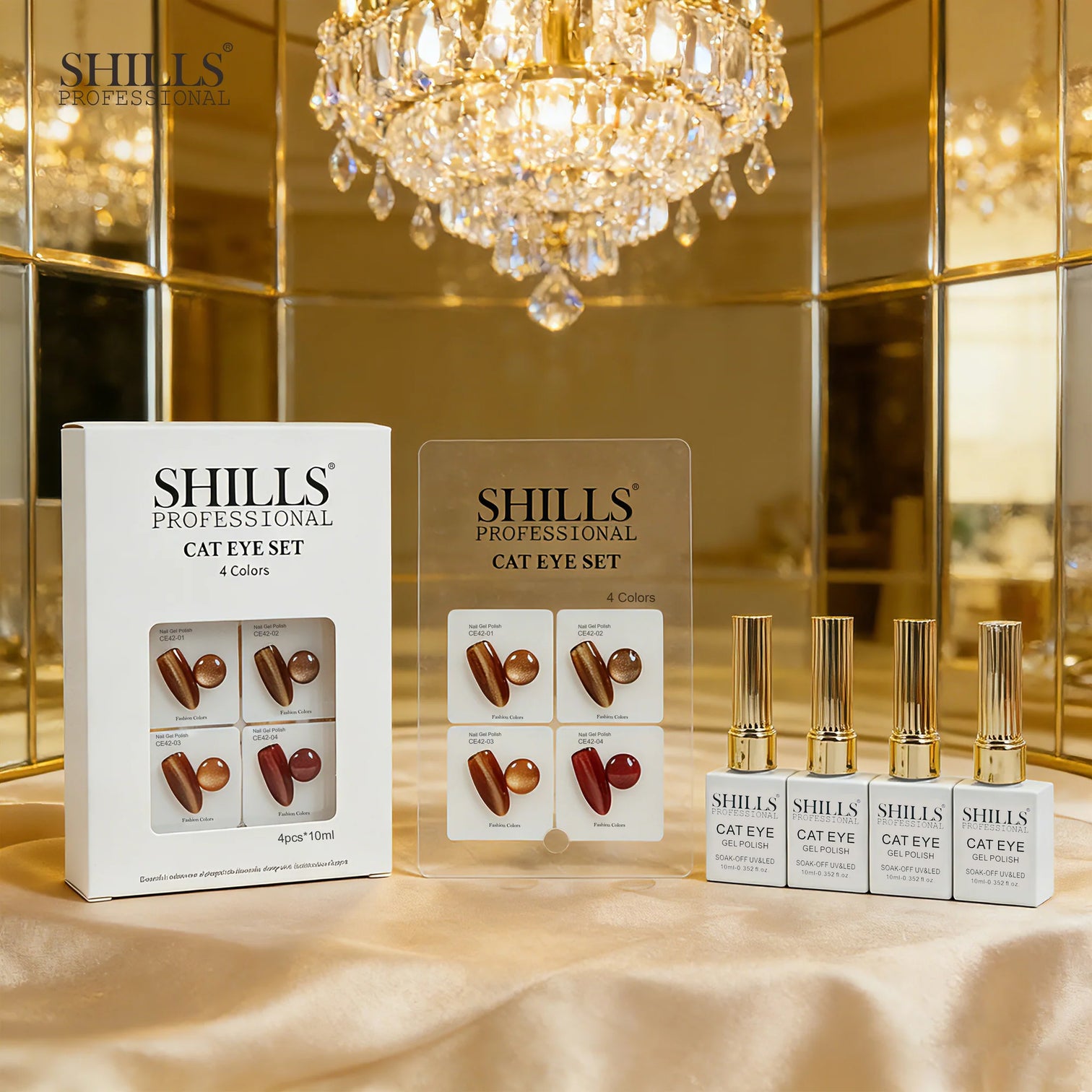 Shills Professional Cat Eye Gel Polish Set CE42 (4 Colors) | Magnetic Nail Art Kit | UV/LED Soak-Off