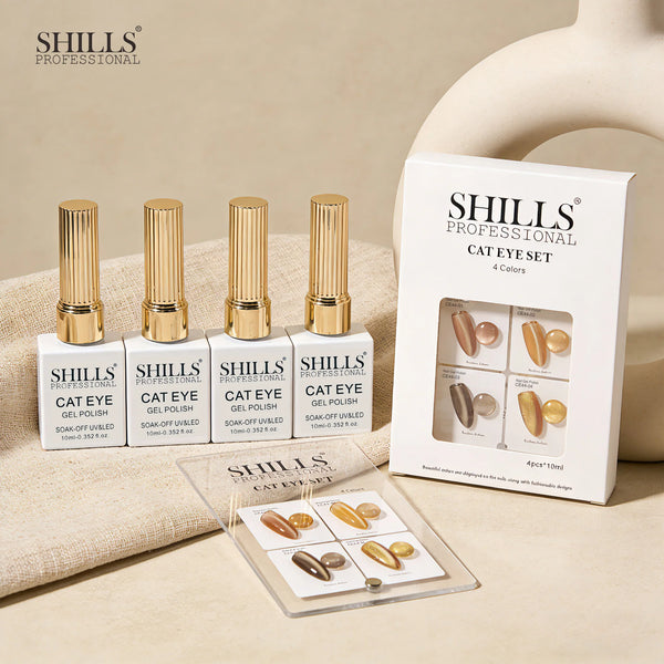 Shills Professional Cat Eye Gel Polish Set CE44 (4 Colors) | Magnetic Nail Art Kit | UV/LED Soak-Off