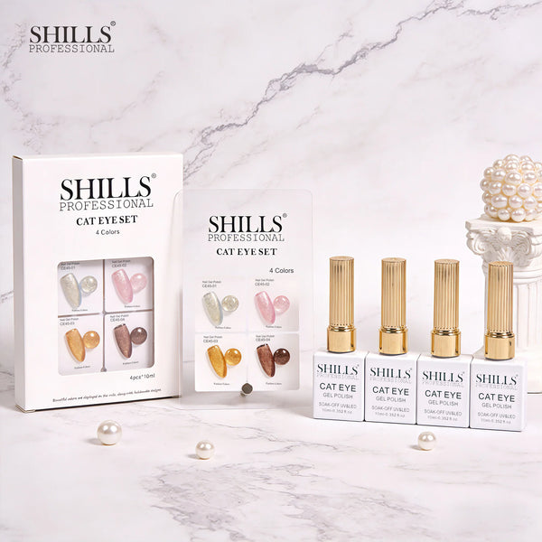 Shills Professional Cat Eye Gel Polish Set CE45 (4 Colors) | Magnetic Nail Art Kit | UV/LED Soak-Off