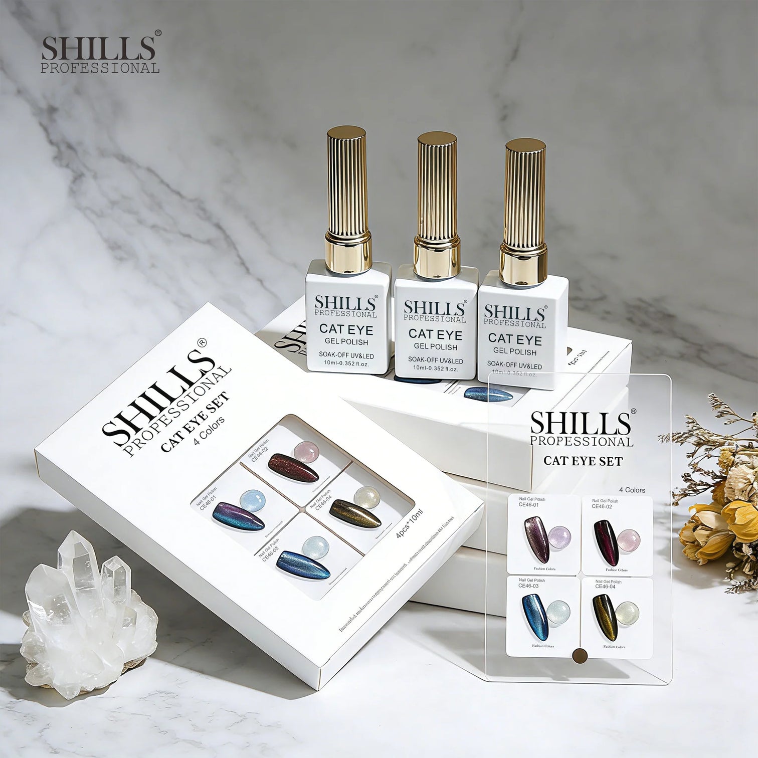 Shills Professional Cat Eye Gel Polish Set CE46 (4 Colors) | Magnetic Nail Art Kit | UV/LED Soak-Off
