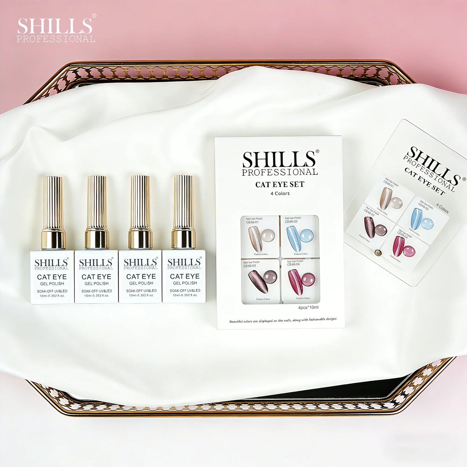 Shills Professional Cat Eye Gel Polish Set CE48 (4 Colors) | Magnetic Nail Art Kit | UV/LED Soak-Off