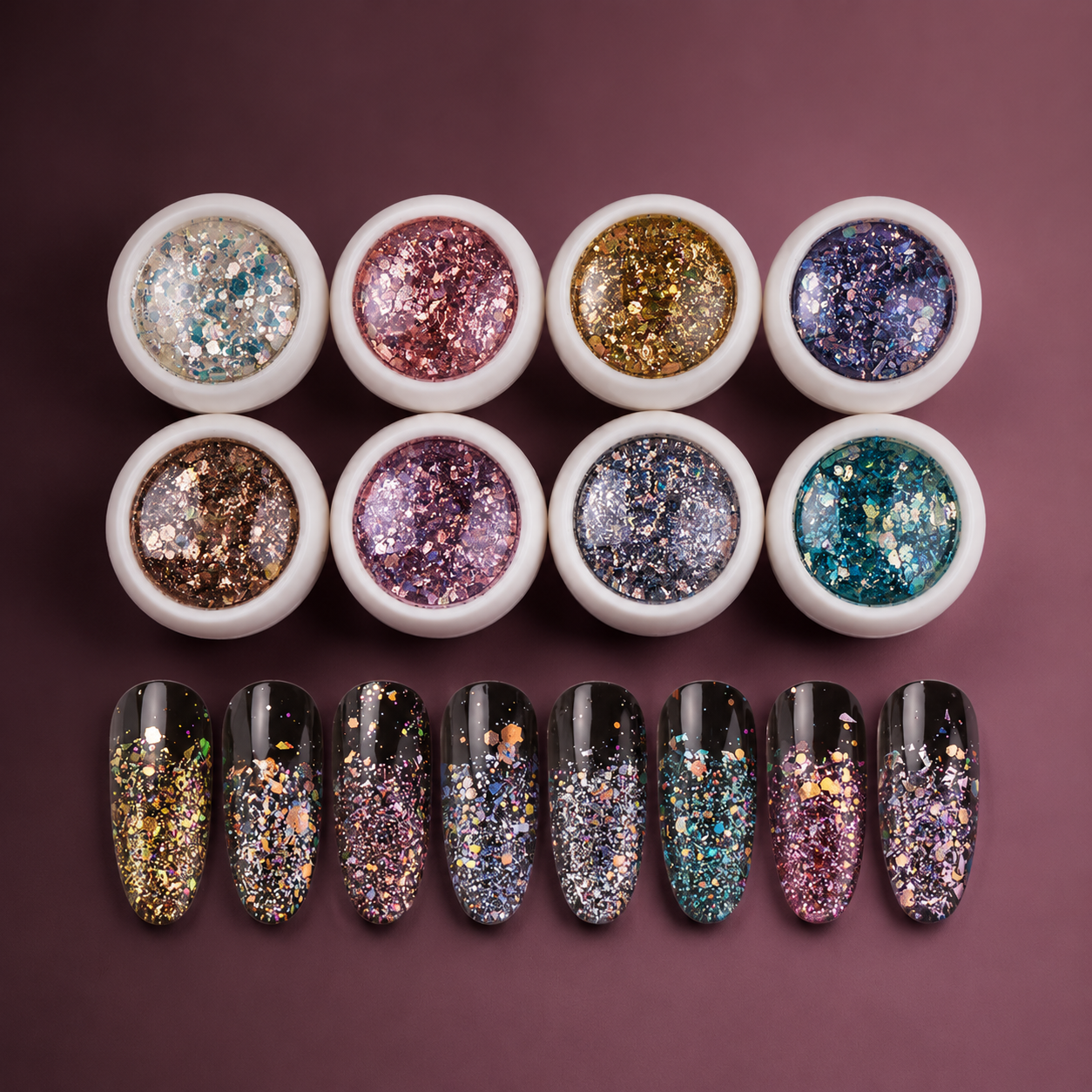 Sevyn Colors Myler Glitter Nail Powder Set 08 Iridescent Flake Glitters for Gel Nails, DIY Nail Art, Resin & Crafts