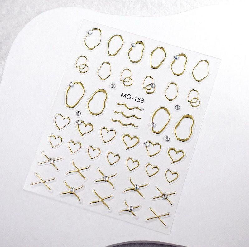 Chrome Outline Nail Art Stickers – Minimal Heart & Abstract 3D Nail Decals