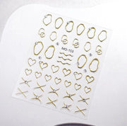 Chrome Outline Nail Art Stickers – Minimal Heart & Abstract 3D Nail Decals