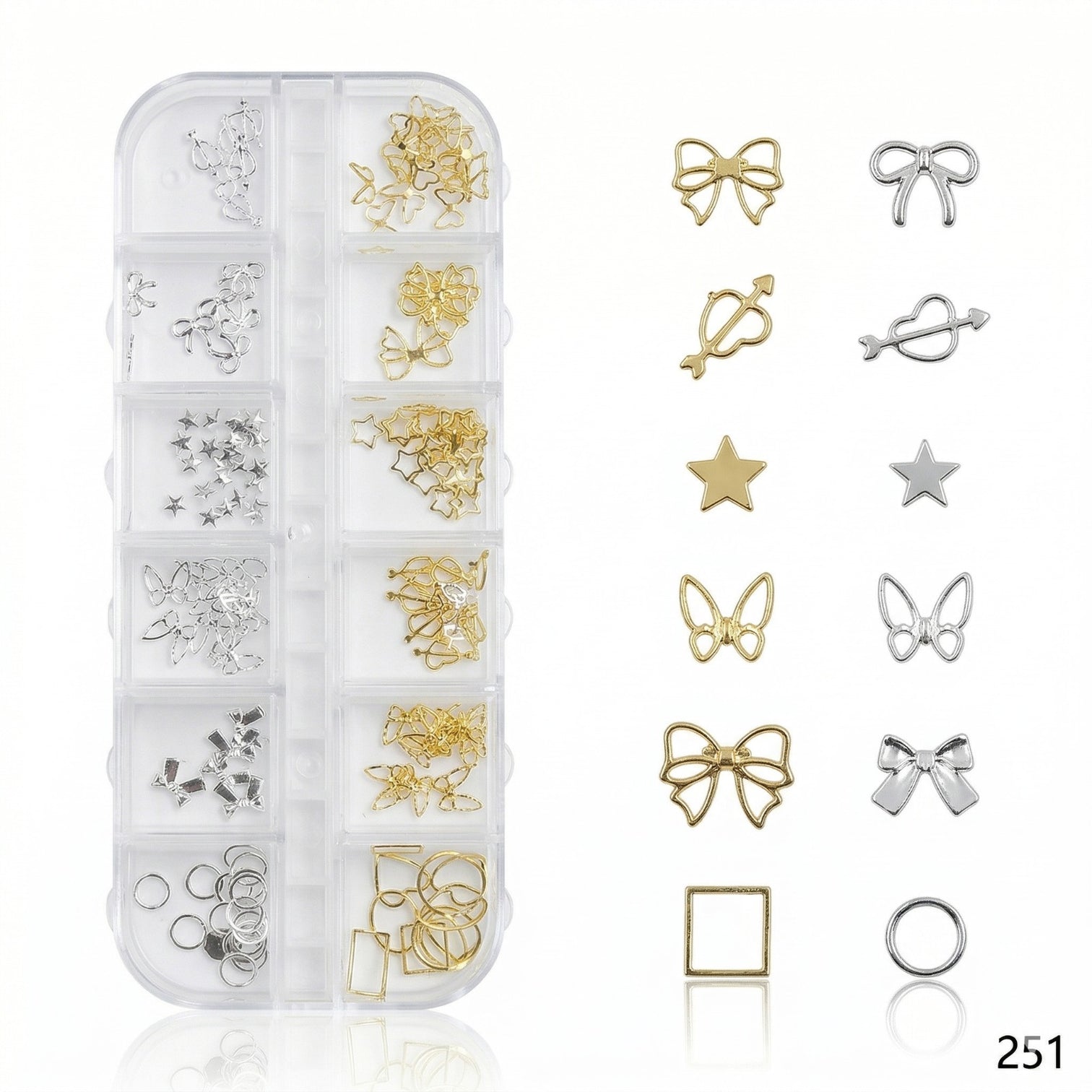 Cute Gold & Silver Nail Charms Kit – Mixed 3D Nail Art Decoration Set