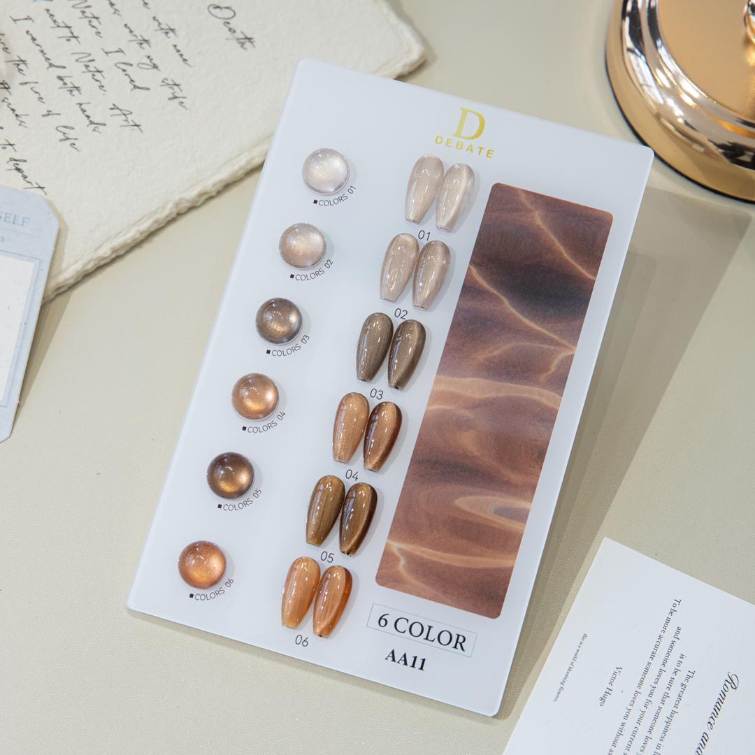 Debate AA11 Bronze Cat Eye Gel Polish Collection – 6 Color Magnetic Shimmer Nail Art Gel (15ml) Professional Salon Quality