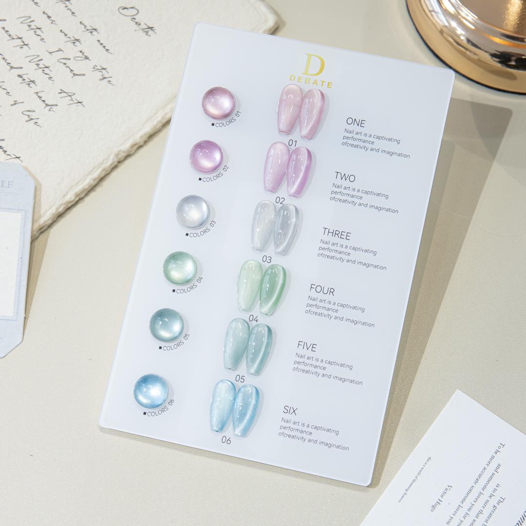 Debate Aurora Pearl Cat Eye Gel Polish Collection – 6 Color Magnetic Shimmer Nail Art Set (15ml) + Free Shade Card