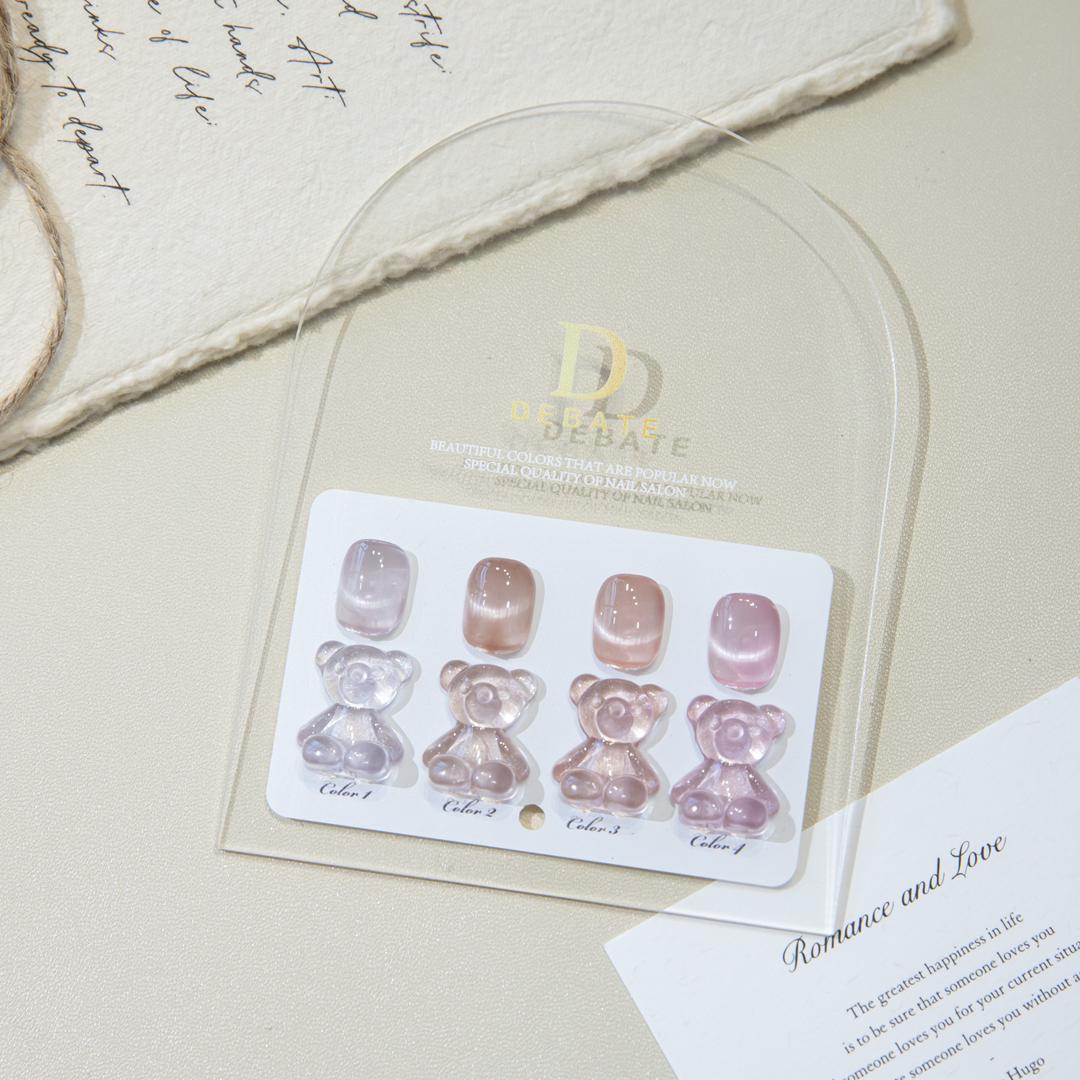 Debate Soft Nude Cat Eye Gel Polish Set – 4 Pcs 15ml Magnetic Nail Gel with Bear Shade Chart