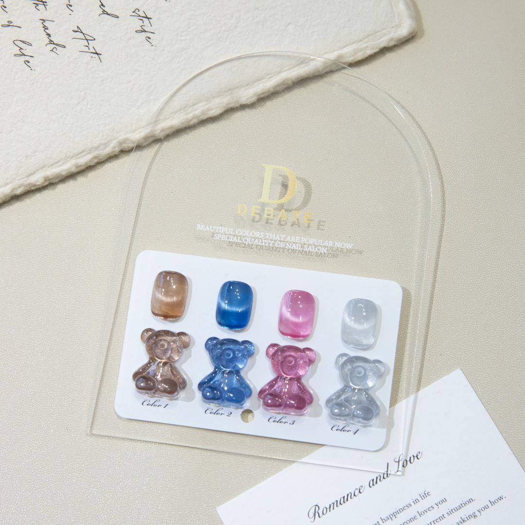 Debate Crystal Cat Eye Gel Polish Set – 4 Pcs 15ml Magnetic Nail Art Gel with Bear Shade Chart