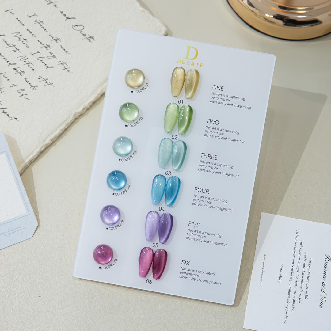 Debate Rainbow Aurora Cat Eye Gel Polish Collection – 6 Color Magnetic Shimmer Nail Art Gel (15ml) Professional Salon Quality