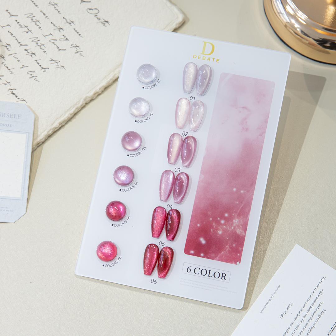 Debate Rose Pink Cat Eye Gel Polish Collection – 6 Color Magnetic Shimmer Nail Art Gel (15ml) Professional Salon Quality