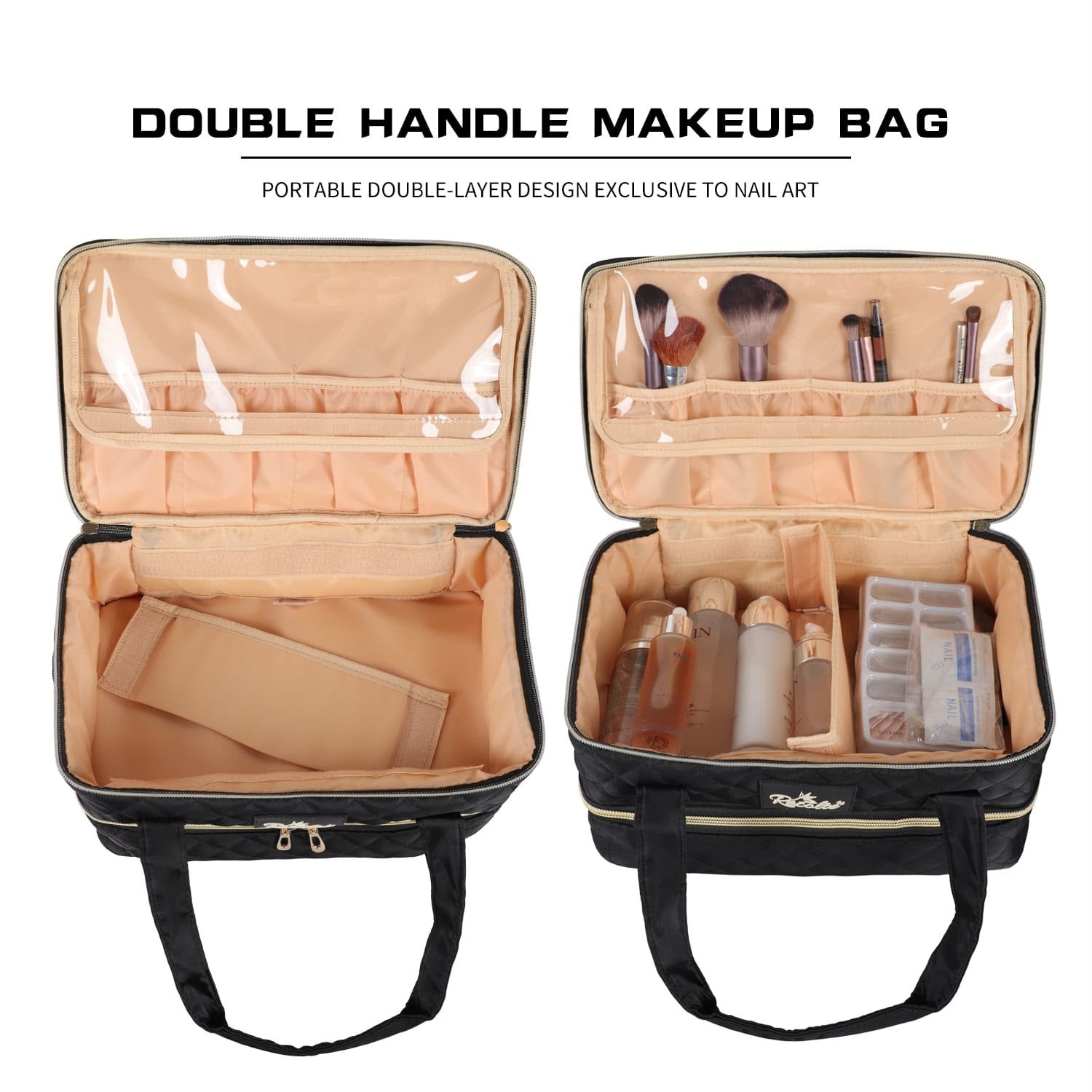 Double Handle Nail Art & Makeup Organizer Bag – 2 Layer Portable Storage Case