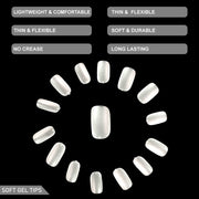 Shills Frosted Squoval Soft Gel Nail Tips 600pcs Clear (Full Cover Extension Tips 15 Sizes PT33)