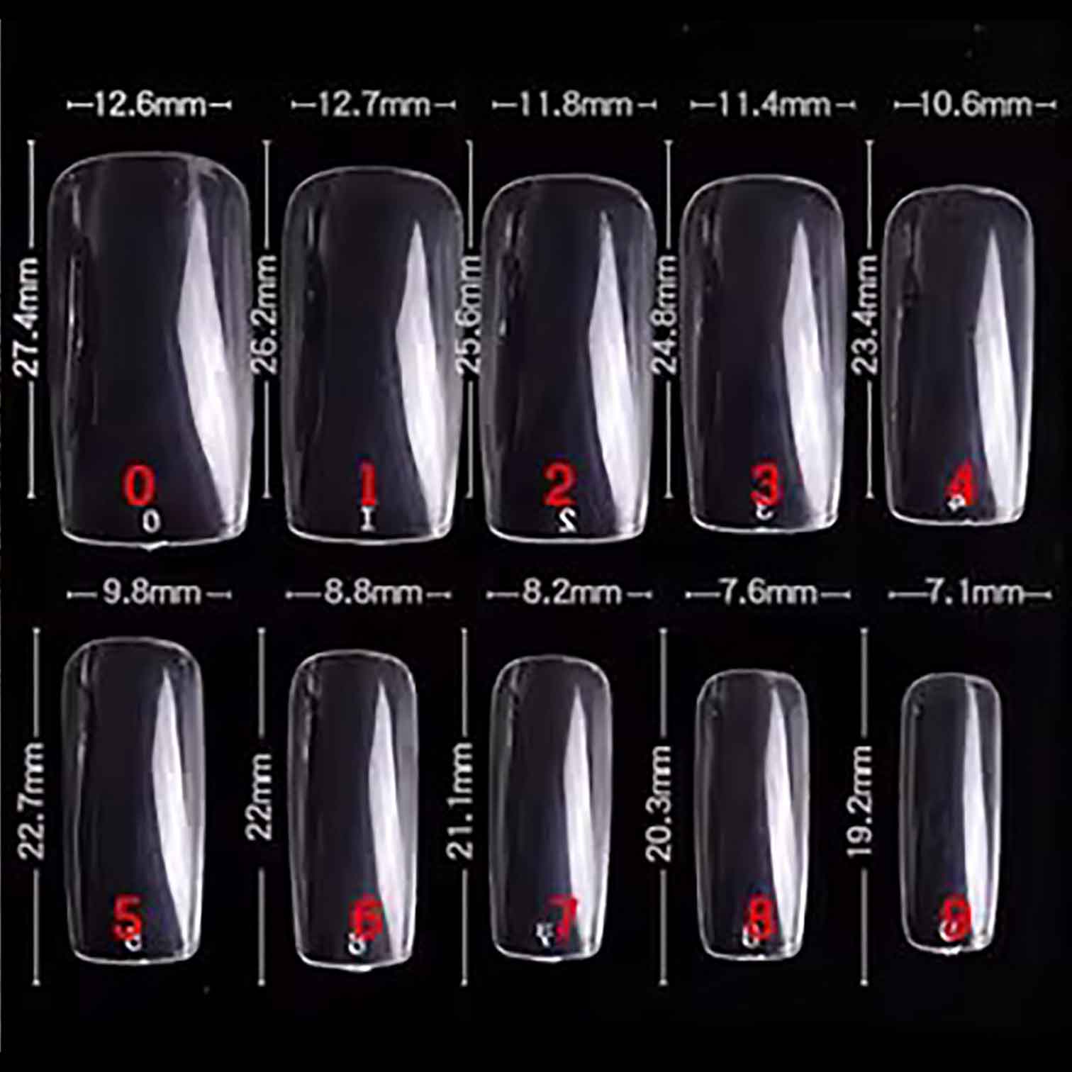 Shills Professional Full Cover Nail Tips – 500pcs Clear (10 Sizes: 0–9) | Transparent ABS Tips for Acrylic, Gel & Press-On Nails