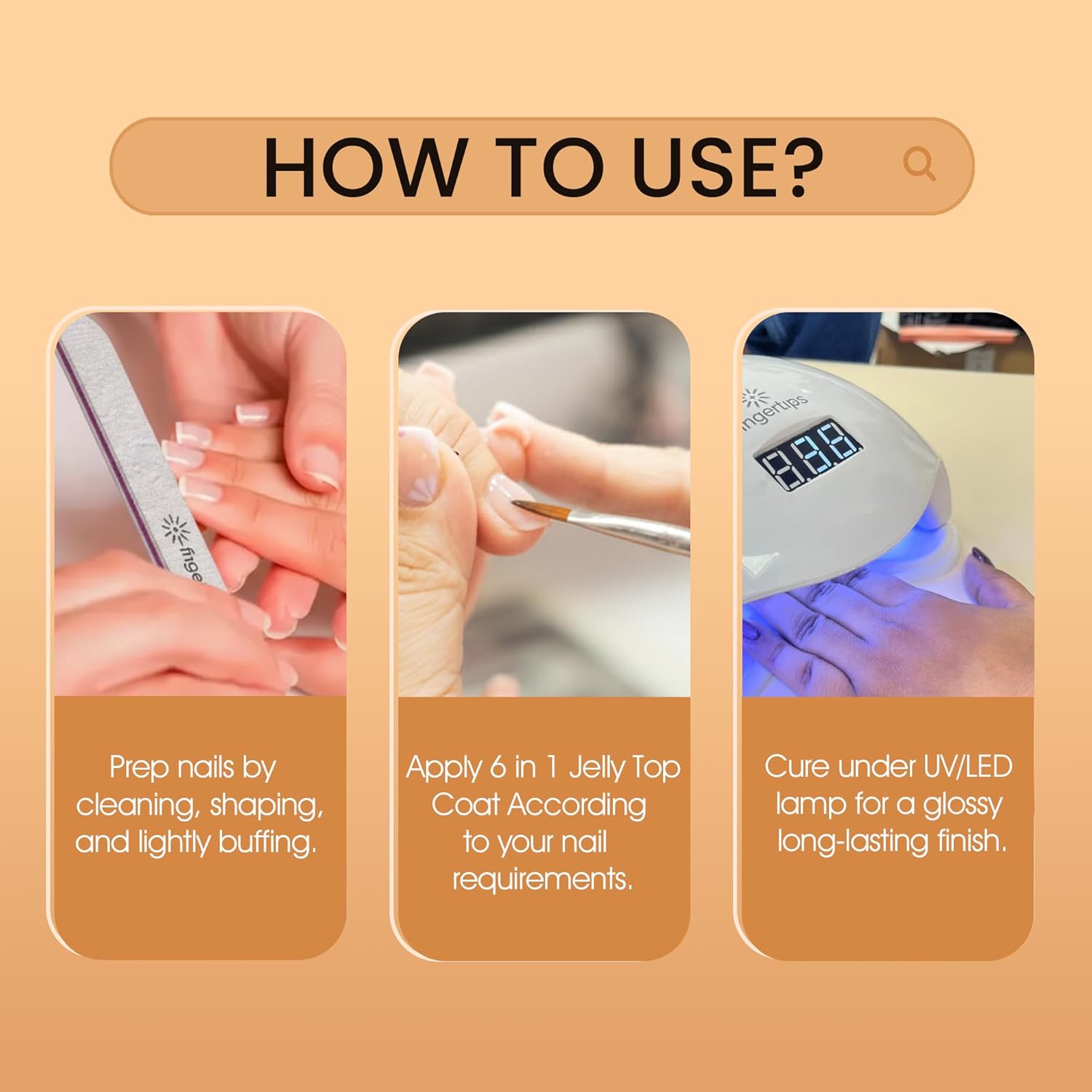 Fingertips 6 in 1 Top Coat Gel | 15gm UV LED Soak Off Gel Top Coat | High Gloss No Wipe Top Coat | Long Lasting Scratch Resistant | Professional Salon & DIY Use