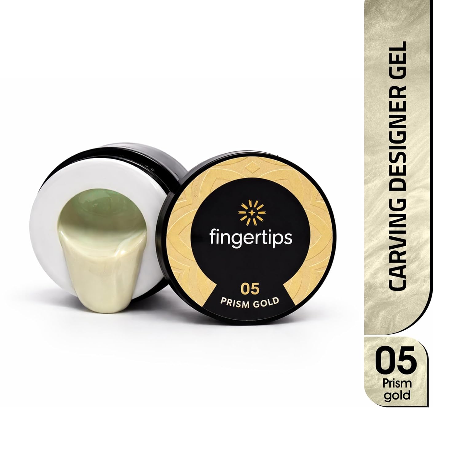 Fingertips Carving Designer Gel Shade 05 - Prism Gold | 15gm Nail Extension & Sculpting Builder Gel | UV LED Soak Off Gel | Strong Hold | No Heat Spike | Professional Salon & DIY Use