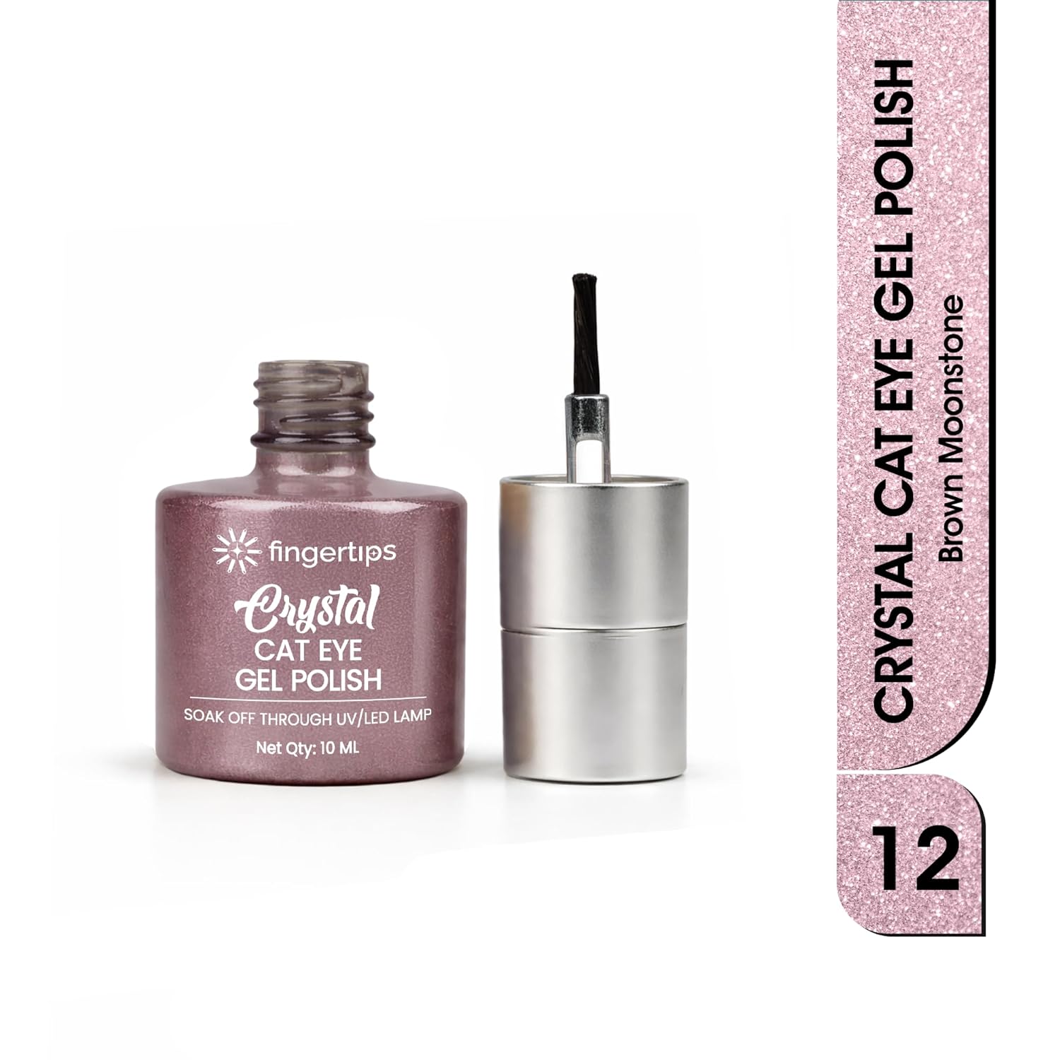 Fingertips Crystal Cat Eye Gel Polish Shade 12 - Brown Moonstone | 10ml Magnetic Cat Eye Gel Polish | Shimmer Effect | UV LED Soak Off | Long Lasting Professional Nail Gel