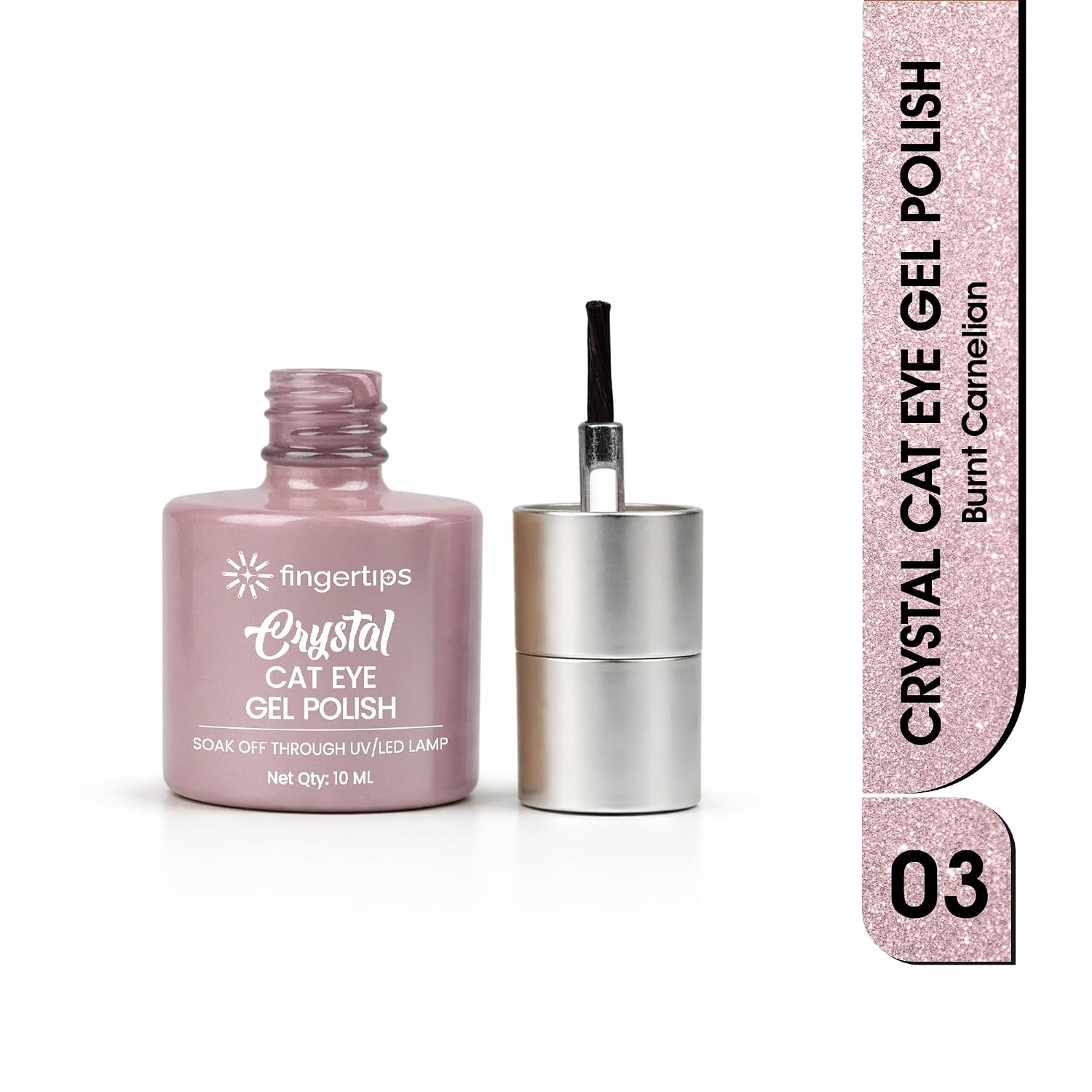 Fingertips Crystal Cat Eye Gel Polish Shade 03 - Burnt Carnelian | 10ml Magnetic Cat Eye Gel Polish | Shimmer Effect | UV LED Soak Off | Long Lasting Professional Nail Gel