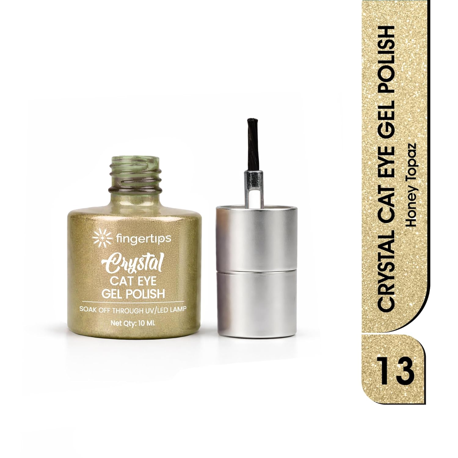 Fingertips Crystal Cat Eye Gel Polish Shade 13 - Honey Topaz | 10ml Magnetic Cat Eye Gel Polish | Shimmer Effect | UV LED Soak Off | Long Lasting Professional Nail Gel
