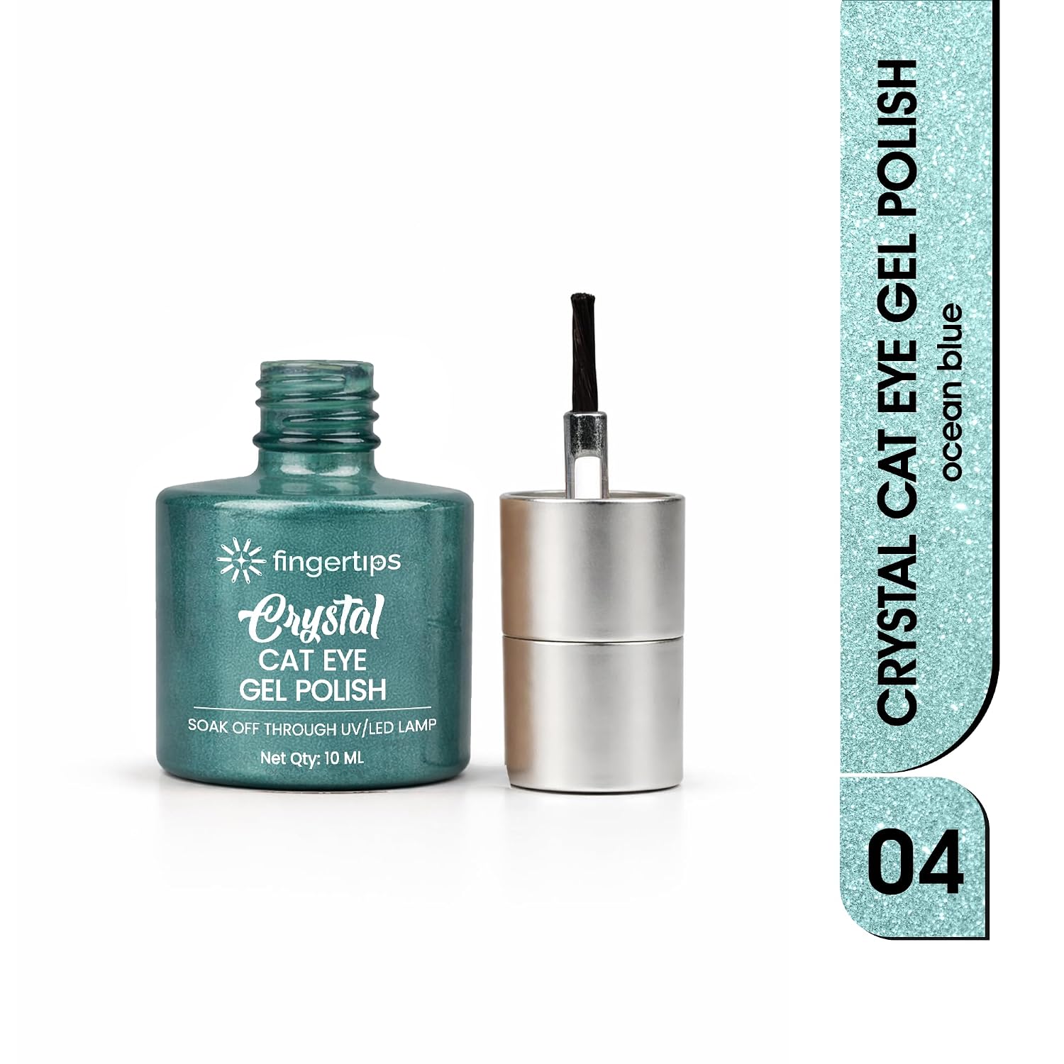 Fingertips Crystal Cat Eye Gel Polish Shade 04 - Ocean Blue | 10ml Magnetic Cat Eye Gel Polish | Shimmer Effect | UV LED Soak Off | Long Lasting Professional Nail Gel