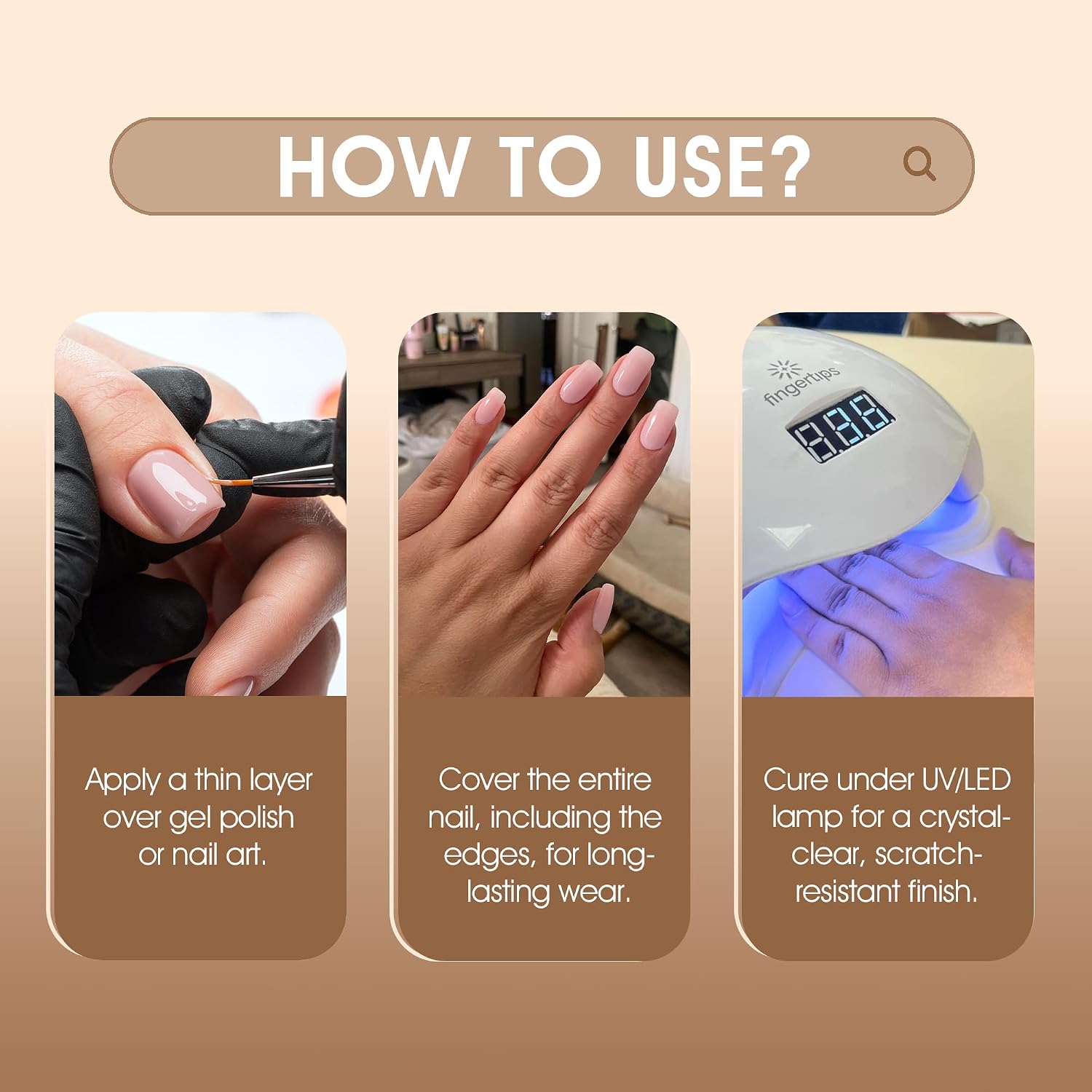 Fingertips Crystal Top Coat 16ml | High Gloss No Wipe Gel Top Coat | Long Lasting UV LED Nail Top Coat | Scratch Resistant | Glass Shine Finish