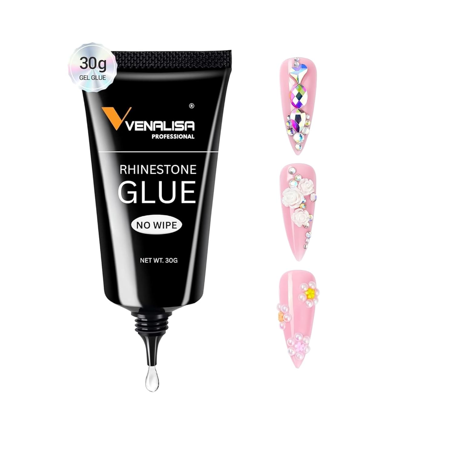 Fingertips Rhinestone Nail Glue Gel 30ml | Super Strong No Wipe UV LED Adhesive for Nail Charms, Gems & 3D Nail Art