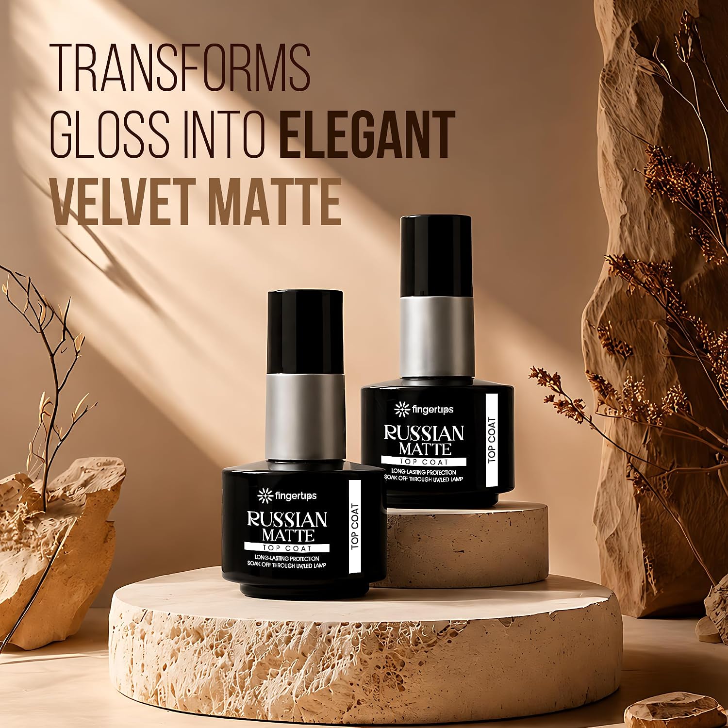 Fingertips Russian Matte Top Coat 16ml | No Wipe Matte Gel Top Coat | Long Lasting Velvet Matte Finish | UV LED Soak Off | Scratch Resistant