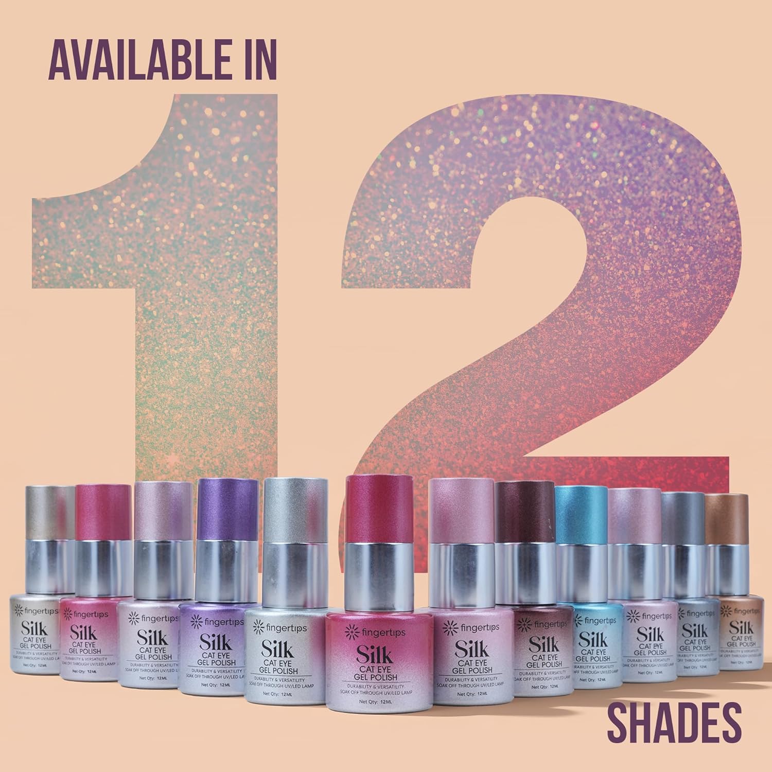 Fingertips Silk Cat Eye Gel Nail Polish Shade 09 - Mystic Violet | Magnetic Cat Eye UV LED Soak Off Gel Polish | Long Lasting Glitter Nail Art Gel | Professional Salon Finish | 12ml