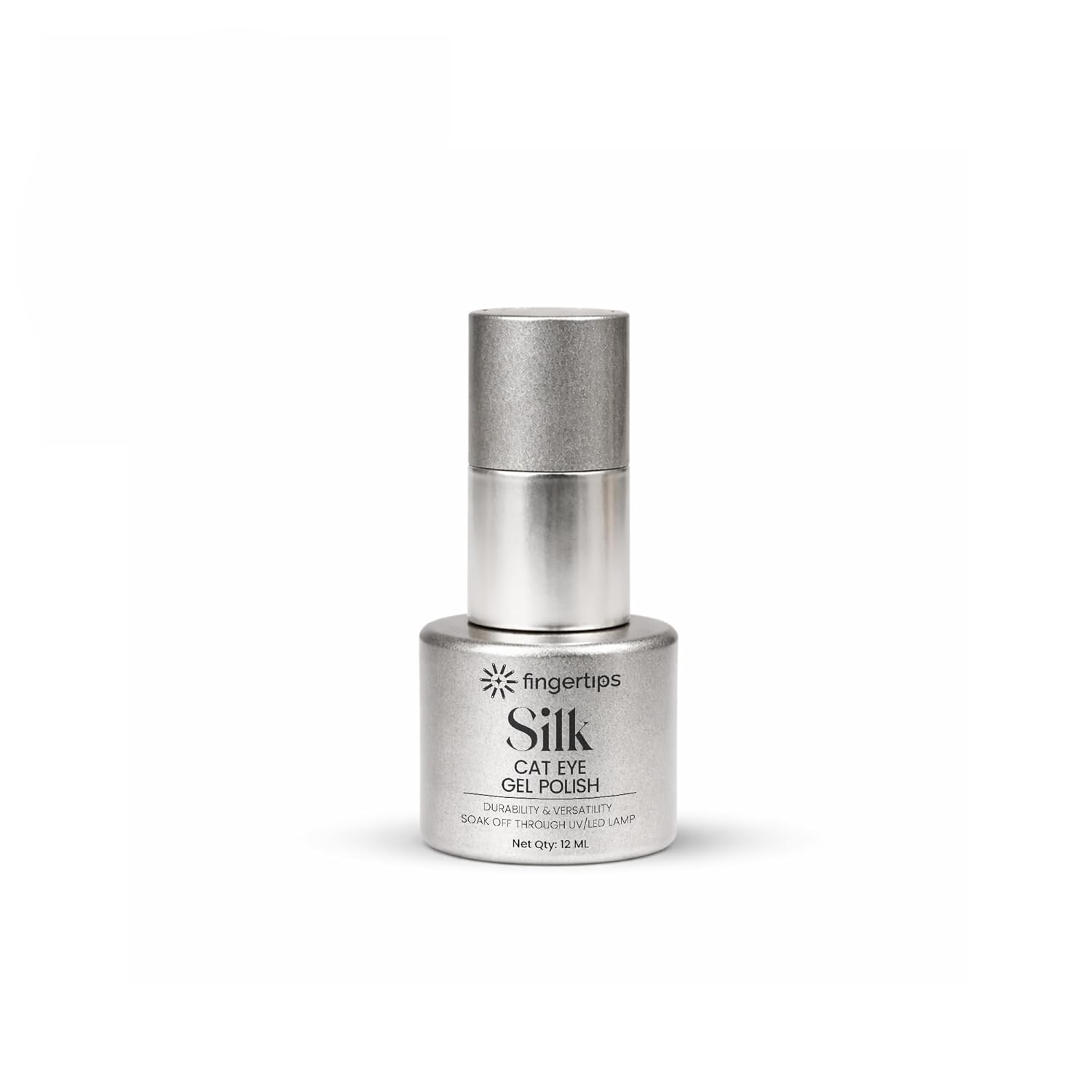 Fingertips Silk Cat Eye Gel Nail Polish Shade 01 - Moonlit Silver | Magnetic Cat Eye UV LED Soak Off Gel Polish | Long Lasting High Shine Glitter Nail Art Gel | Professional Salon Finish | 12ml