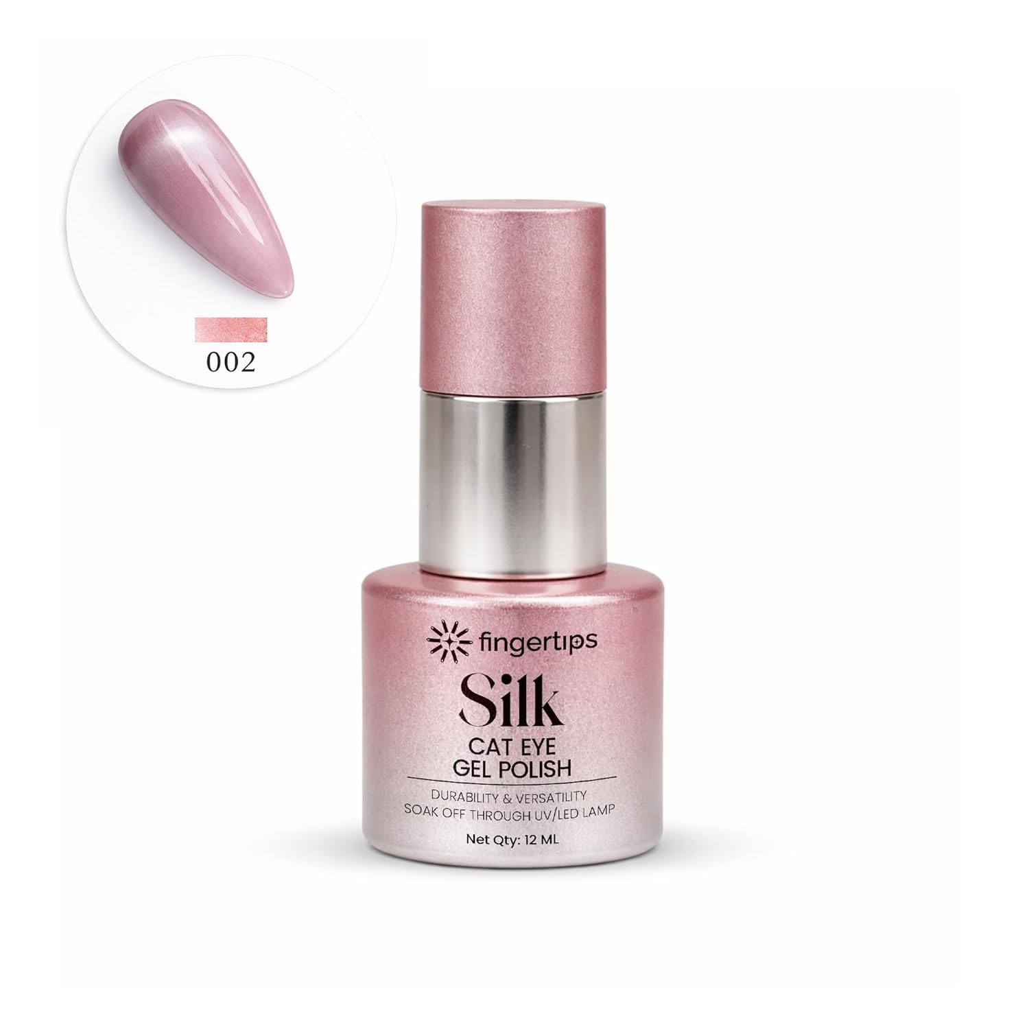Fingertips Silk Cat Eye Gel Nail Polish Shade 02 - Mauve Blush | Magnetic Cat Eye UV LED Soak Off Gel Polish | Long Lasting High Shine Glitter Nail Art Gel | Professional Salon Finish | 12ml